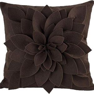 Throw Pillow/Cushion. Sara's Garden Petal decorative16 x 16 inches. Brown